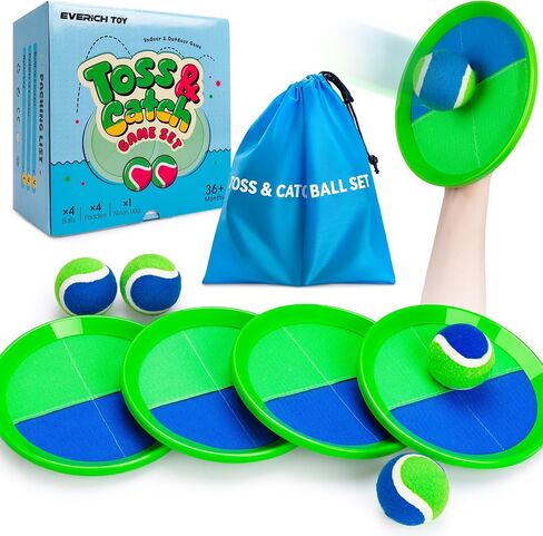 EVERICH Upgraded Toss and Catch Ball Game Set - Indoor and Outdoor Games for Kids 3-12, Beach Sand Pool Water Toy Includes 4 Paddles 4 Sticky Balls, Great Birthday Easter Gifts for Boys Girls in Kuwait