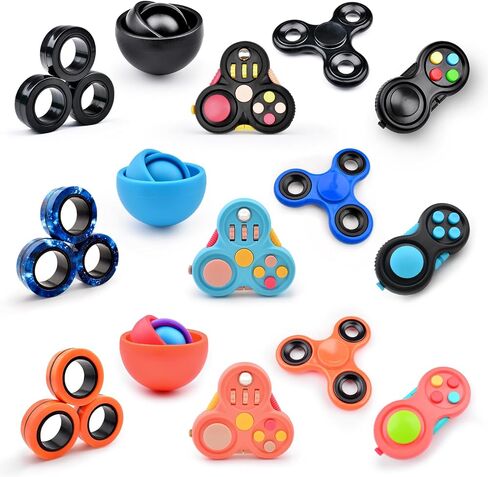 Fidget Toys Adults Pack 5Pcs,Fidget Spinner with Magnetic Rings Gyro,Fidget Controller Autism Sensory Toys,ADHD Stress Anxiety Desk Fidgets,Easter Basket Stuffers for Kids Teen Boys(BK) in Saudi Arabia