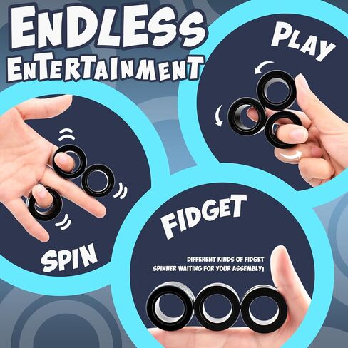 Fidget Toys Adults Pack 5Pcs,Fidget Spinner with Magnetic Rings Gyro,Fidget Controller Autism Sensory Toys,ADHD Stress Anxiety Desk Fidgets,Easter Basket Stuffers for Kids Teen Boys(BK) in Saudi Arabia