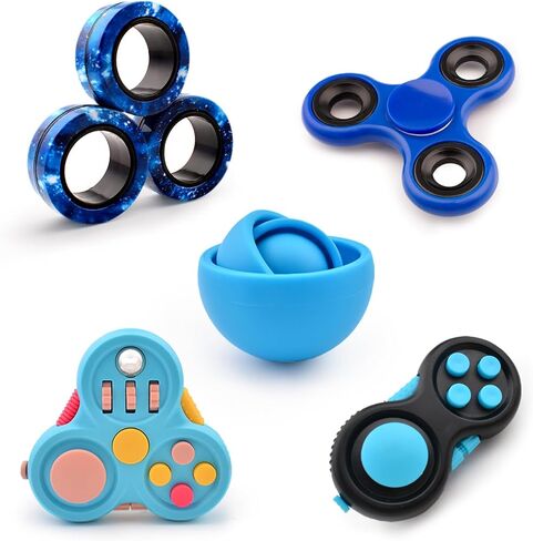 Fidget Toys Adults Pack 5Pcs,Fidget Spinner with Magnetic Rings Gyro,Fidget Controller Autism Sensory Toys,ADHD Stress Anxiety Desk Fidgets,Easter Basket Stuffers for Kids Teen Boys(BK) in Saudi Arabia