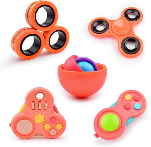 Fidget Toys Adults Pack 5Pcs,Fidget Spinner with Magnetic Rings Gyro,Fidget Controller Autism Sensory Toys,ADHD Stress Anxiety Desk Fidgets,Easter Basket Stuffers for Kids Teen Boys(BK) in Saudi Arabia