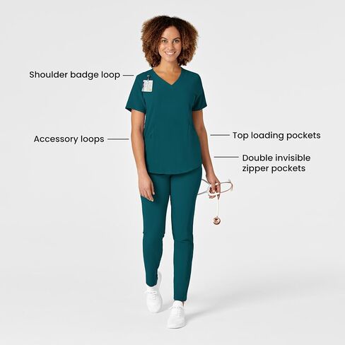 WonderWink Renew Women's V-Neck Scrub Top, Caribbean, XL in Saudi Arabia