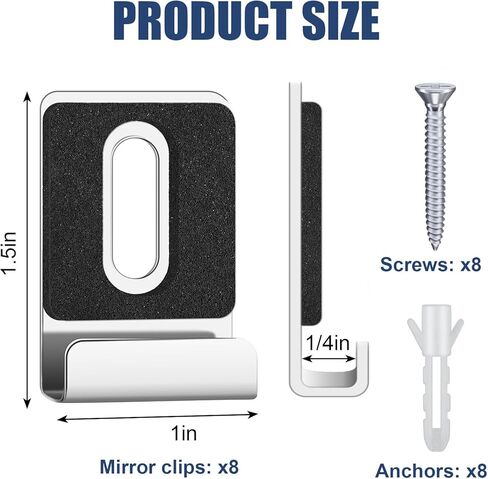 Metal Mirror Clips 1/4 Inch Wide Channel Mirror Holder Clips Mirror Clips for Wall Mounting Heavy Mirror Clips Hanger for Mirror Tile Picture Frame Mirror Hanging Hardware Kit 8 Pieces (Black) in Kuwait