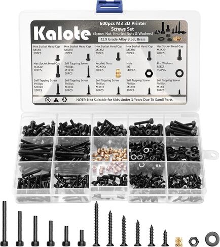 600Pcs M3 Small Metric Screws Assortment, 304 Stainless Steel M3 3D Printer Screws Set, Hex Socket Head Cap M3 Screws Nuts Washers Kit(Phillips Drive Self Tapping Screws and Brass Knurled Nut) in Saudi Arabia