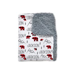 Baby Boy Personalized Buffalo Plaid Bear Swaddle Blanket
