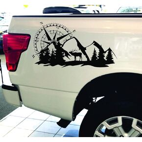 Compass Truck Decals, Hunting Style Vinyl Sticker, Deer, Forest, Nature Graphics