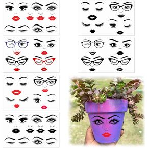 Face Stickers for Crafts Lips Mouth Eyes Eyebrows Nose Decals Make a Face Stickers for Holiday Party Supplies DIY Crafts Flower Pots Decoration(face6)