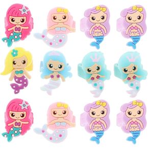 STOBOK 24pcs Kids Mermaid Rings Little Girls Rings Toy Decorative Jewelry Toy for Kids Mermaid Birthday Baby Shower Party Favors (Random Color)