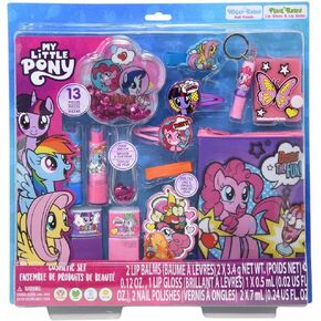 My Little Pony Cosmetic Set for Girls - 13 Piece Bundle MLP Dress Up Party Supplies Makeup Kit with 2 Lip Balm, Lip Gloss, Nail Polish, Stickers and More | My Little Pony Pretend Play