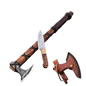 Kacha Store ||Viking Axe Replica #Battle Ready #Camping Axe #Gift for Husband Birthday #Cosplay #Real Axe #Replica #Handmade #Brown #Viking Style #26 Inches #2.4lbs #Carbon Steel Head #Leather Cover