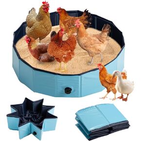 Chicken Dust Bath Tub Coop Bedding Lime House Roost Poultry Nesting Herbs Container Foldable Dog Cat Duck Pet Plastic Swimming Pool Multiple Usage High-Strength MDF Board Chicken Accessory (32*8 In)