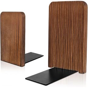 Bookend Wooden With Metal Base ، 1 Book Office Bookends للأرفف ، وحامل رف الكتب الثقيلة للكتب والأقراص المدمجة
