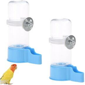 2Pcs Automatic Bird Water Dispenser, No Mess Automatic Water Feeder, Parrot Cage Water Dispenser Bottle with Screw Buckle for Parakeet Budgie Lovebirds Canary Cockatiel, Blue