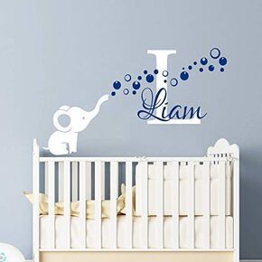 Elephant Wall Decal For Nursery Boy. Baby Boy Monogram Elephant Name Nursery Wall Decor/Personalized Custom Name Vinyl Wall Art Decal Sticker. Boys Name Nursery Decor vs37