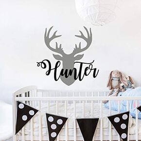 Personalized Boy Name With Deer Antlers Wall Decal Nursery. Deer Head Wall Vinyl Sticker. Rustic Nursery Wall Decor. Baby Name Hunting Themed Woodland Wall Decor. Custom Name Wall Decals for Boys vs59
