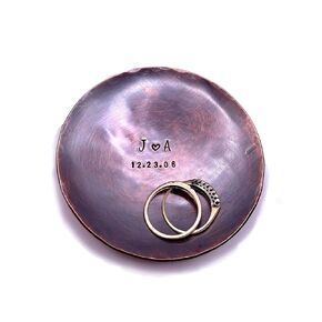 Copper Gift for 7th Anniversary, Personalized Copper Ring Dish, Jewelry Tray, Anniverary Gift for Her