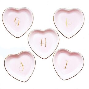 Initial Pink Heart Ring Dish Jewelry Tray Ring Dish With Initial Personalized Jewelry dish Gift for Women Girls Grandma Mom Daughter Friend Sister Bridesmaid