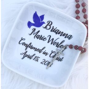 Ceramic Personalized ring or jewelry dish for Confirmation gift