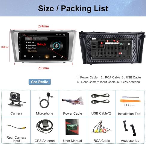 2G 64G Android Car Stereo Radio for Toyota Camry 2006-2011 Carplay, Rimoody 9 Inch Touch Screen GPS Navigation Bluetooth FM HiFi WiFi Android Auto + AHD Backup Camera in Saudi Arabia