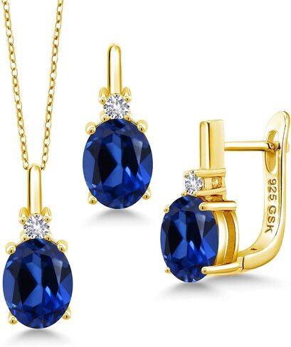 Gem Stone King 18K Yellow Gold Plated Silver Yellow Citrine and White Created Sapphire Pendant and Earrings Jewelry Set For Women (4.55 Cttw, with 18 Inch Chain) in Saudi Arabia