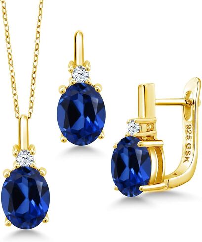 Gem Stone King 18K Yellow Gold Plated Silver Yellow Citrine and White Created Sapphire Pendant and Earrings Jewelry Set For Women (4.55 Cttw, with 18 Inch Chain) in Saudi Arabia