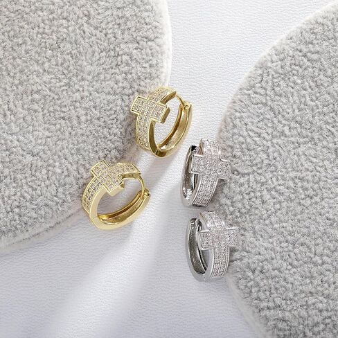 TOPGRILLZ Colorful Hoop Cartilage Earrings 14K Gold Rainbow 5A+ Cubic Zirconia Sparkle Round Circle Hoop Huggie Hypoallergenic Chunky Earrings For Men Women in Kuwait