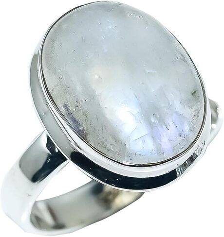 Natural Moonstone Ring, Split Band Ring, 925 Sterling Silver Ring, Oval Moonstone Gemstone Ring, (7) in Saudi Arabia