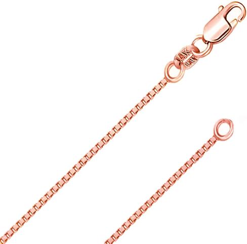 10k REAL SOLID Yellow OR White OR Rose/Pink Gold Solid 0.5mm,0.6mm,0.7mm.0.9MM Box Link Chain Necklace with Lobster Claw Clas and Spring Ring Clasp with jewelry Box in Saudi Arabia