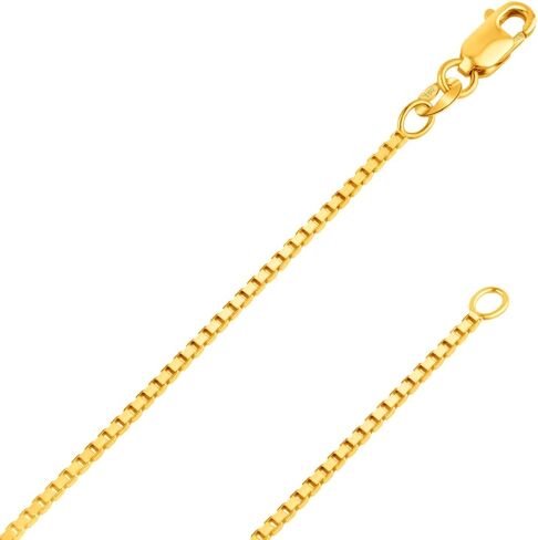 10k REAL SOLID Yellow OR White OR Rose/Pink Gold Solid 0.5mm,0.6mm,0.7mm.0.9MM Box Link Chain Necklace with Lobster Claw Clas and Spring Ring Clasp with jewelry Box in Saudi Arabia