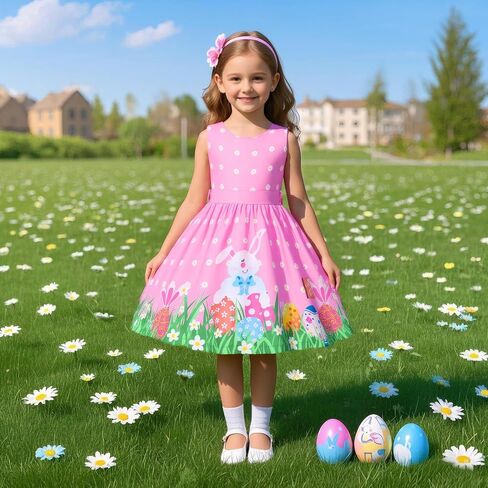 Easter Bunny Dress for Girls Easter Outfit Sleeveless Bunny Tutu Dress with Colored Belt for Easter Sping Party in Saudi Arabia