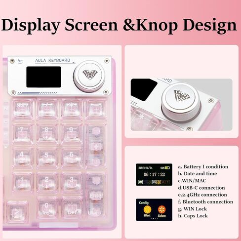 F98pro 95Key Hot-Swappable Mechanical Keyboard with Transparent Keycaps,BT5.0/2.4G/USB-C Mechanical Keyboard with OLED Display,RGB Backlit Gaming Keyboard with Clear Keycaps,4000mAh,Black in Kuwait