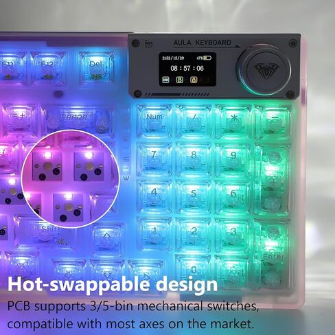 F98pro 95Key Hot-Swappable Mechanical Keyboard with Transparent Keycaps,BT5.0/2.4G/USB-C Mechanical Keyboard with OLED Display,RGB Backlit Gaming Keyboard with Clear Keycaps,4000mAh,Black in Kuwait