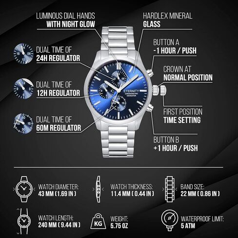 engraved watch. Personalized multi function wrist watch, men's gifts, engraved back cover. (Gold/blue dial) in Saudi Arabia