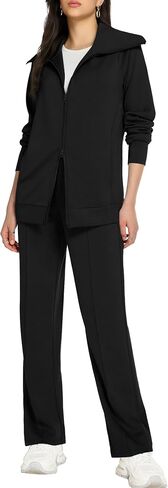 Women's 2 Piece Sweatsuit Sets Lounge Outfits Long Sleeve Double Zipper Sweatshirt Track Pants Casual Tracksuit in Saudi Arabia