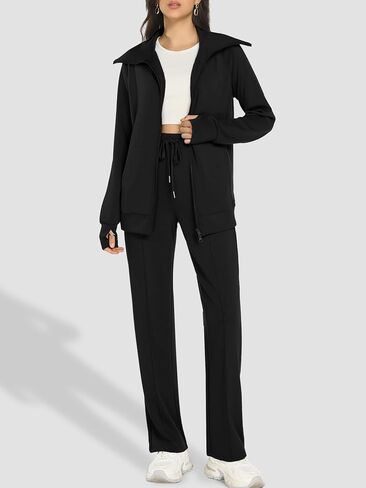Women's 2 Piece Sweatsuit Sets Lounge Outfits Long Sleeve Double Zipper Sweatshirt Track Pants Casual Tracksuit in Saudi Arabia