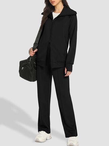 Women's 2 Piece Sweatsuit Sets Lounge Outfits Long Sleeve Double Zipper Sweatshirt Track Pants Casual Tracksuit in Saudi Arabia