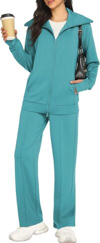 Women's 2 Piece Sweatsuit Sets Lounge Outfits Long Sleeve Double Zipper Sweatshirt Track Pants Casual Tracksuit in Saudi Arabia
