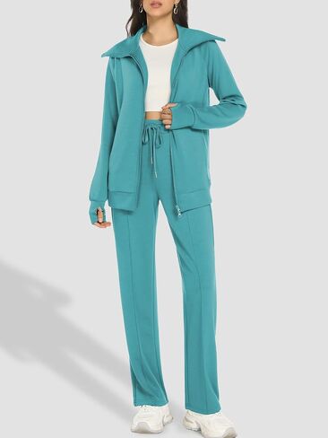 Women's 2 Piece Sweatsuit Sets Lounge Outfits Long Sleeve Double Zipper Sweatshirt Track Pants Casual Tracksuit in Saudi Arabia