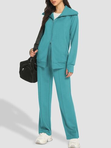 Women's 2 Piece Sweatsuit Sets Lounge Outfits Long Sleeve Double Zipper Sweatshirt Track Pants Casual Tracksuit in Saudi Arabia