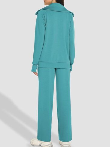 Women's 2 Piece Sweatsuit Sets Lounge Outfits Long Sleeve Double Zipper Sweatshirt Track Pants Casual Tracksuit in Saudi Arabia