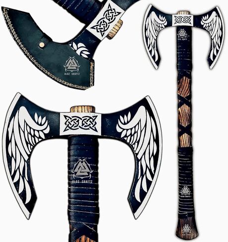 Oldz Craftz يدويًا اثنين من الفأس الكبير Berserker ، الفأس الكبير الإسكنداني ، النمط الاسكندنافي فايكنغ الفأس مزدوج الفأس Dane Ax مزدوج ، فأس فايكنغ الوظيفي فايكنغ هدية in Kuwait