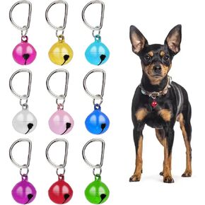 9 PCS Dog & Cat Bells Bells ، D-Ring (0.57 بوصة) أجراس القط اللامع ، جرس صغير للياقة الكلاب ، بدون نوبات ، جرس آمن ودائم ومضاد للكلاب والقطط