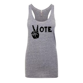 Vote, Women's Graphic Racerback Tank Top by Moonlight Makers, Funny Gift for Her, Shirts with Sayings, Yoga Tee (L, Heather Gray)