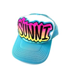 Airbrush Aqua Turquoise Trucker Cap Snapback, Neon Name