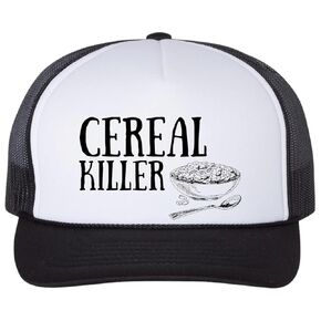 Cereal Killer Funny Breakfast Crime Black Unisex Foam Front Trucker Hat Adjustable Mesh Back Funny Novelty Cap With Graphic - One Size Trendy Gifts For Friends