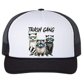 Trash Team Racoon G*ng - Black Unisex Foam Front Trucker Hat Adjustable Mesh Back Funny Novelty Cap With Graphic - One Size Trendy Gifts For Friends