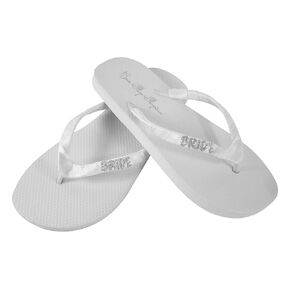 Flat White BRIDE Flip Flops with Silver Glitter Lettering