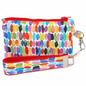 Colorful Watercolor Dots Cosmetic Pouch with Wristlet and Keychain, Rainbow Pattern