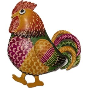 Vintage Genuine Leather 3D Animal Rooster Coin Purse with keyring & Removable wrist strap (Brown)