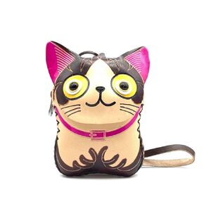 Handmade Leather 3D Cat Coin Purse With Removable Wrist Strap (Green)